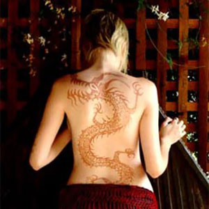 Henna tattoo on woman's back