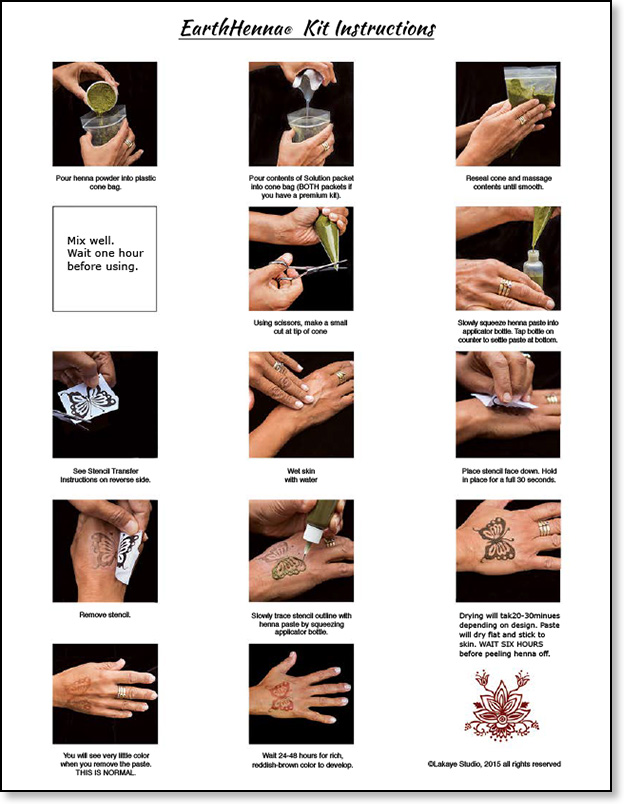 Earth Henna Kit Instruction Sheet